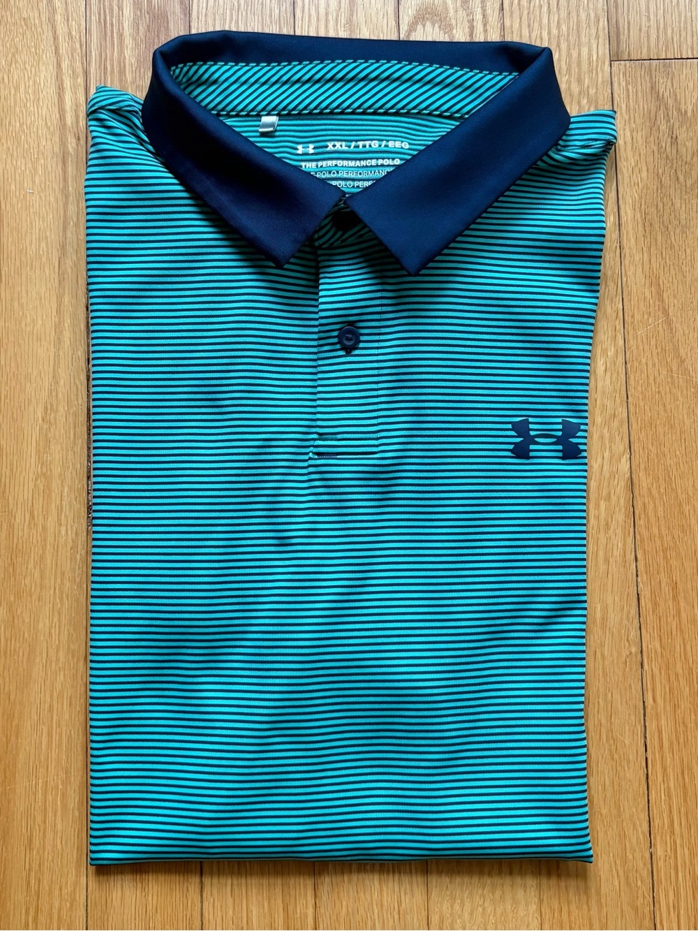 Under Armour Mens Short Sleeve Playoff Polo Shirt 2XL XXL Blue Green Stripes
